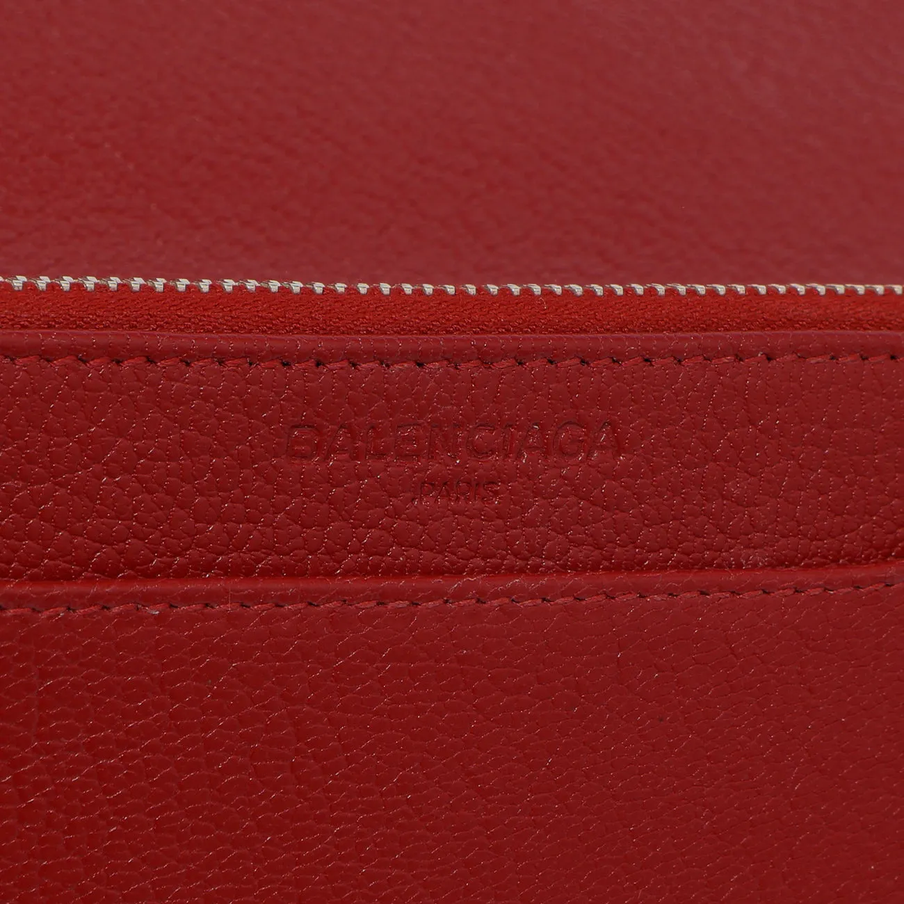 Balenciaga Rouge Groseille Chevre Metallic Edge Wallet on Chain