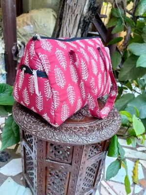 Barrel Handbags Red Jaipur Print
