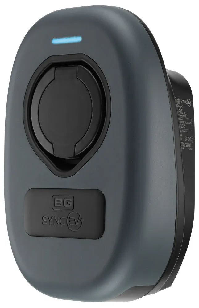 BG SyncEV EVWC2S22GGR EV Wall Charger 22kW Three Phase Type 2 Socketed Wi-Fi/LAN/4G/RFID - Black