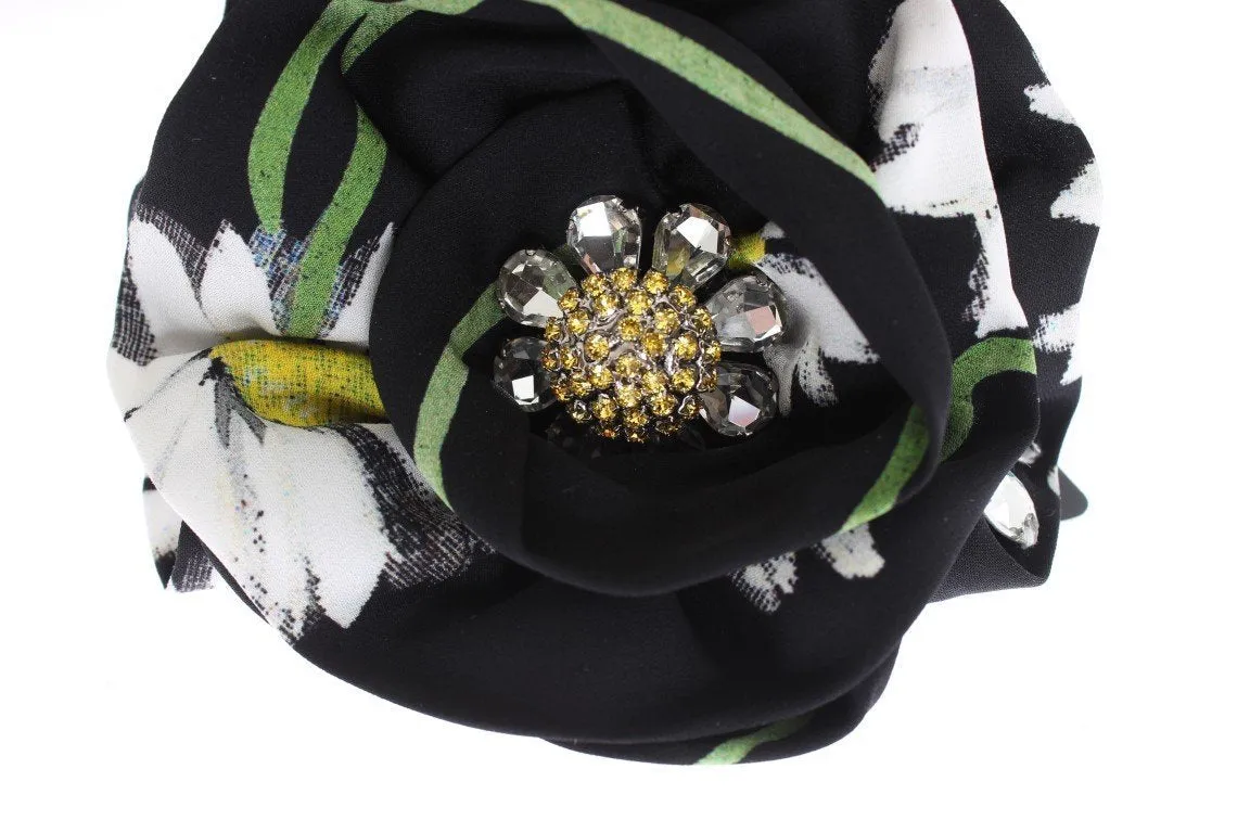 Black Multicolor Floral Crystal Hair Claw