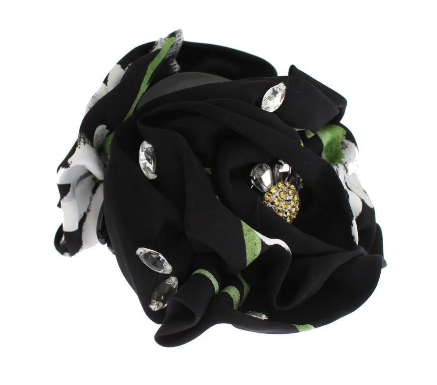 Black Multicolor Floral Crystal Hair Claw