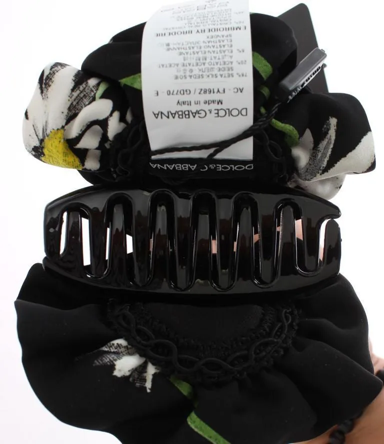 Black Multicolor Floral Crystal Hair Claw