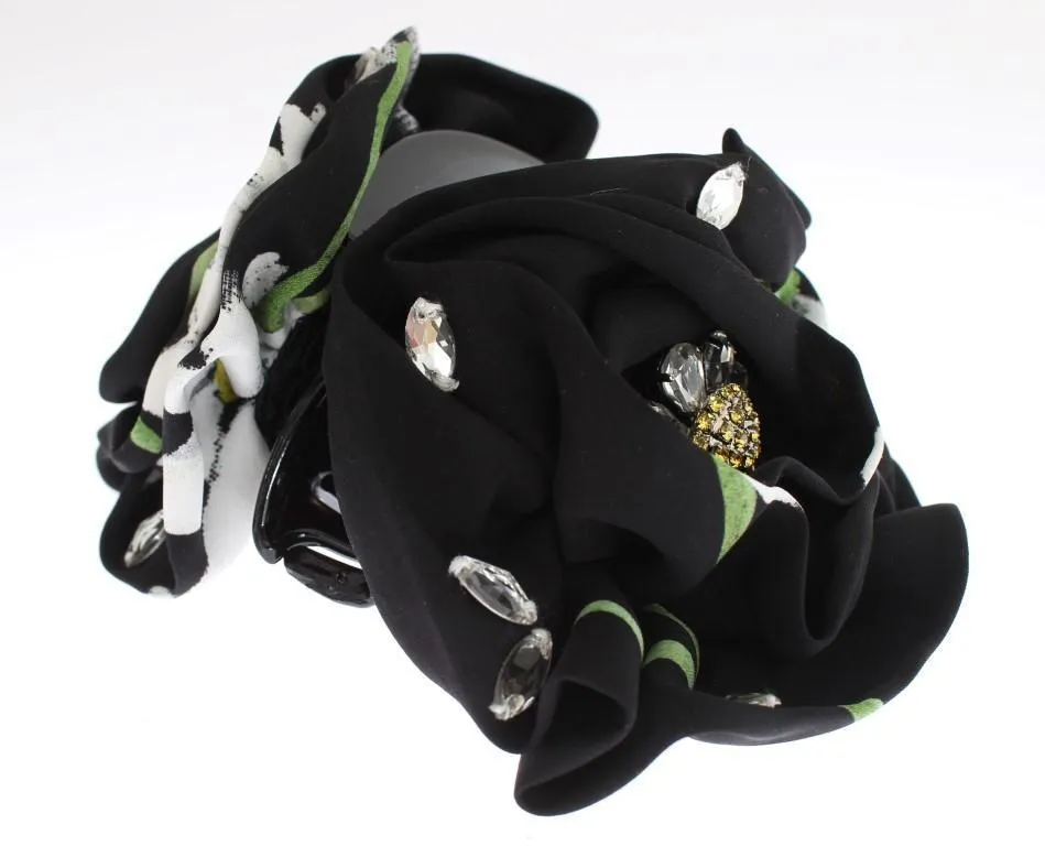 Black Multicolor Floral Crystal Hair Claw