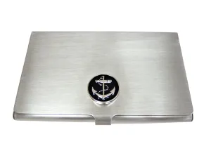 Black Nautical Anchor Matte Business Card Holder