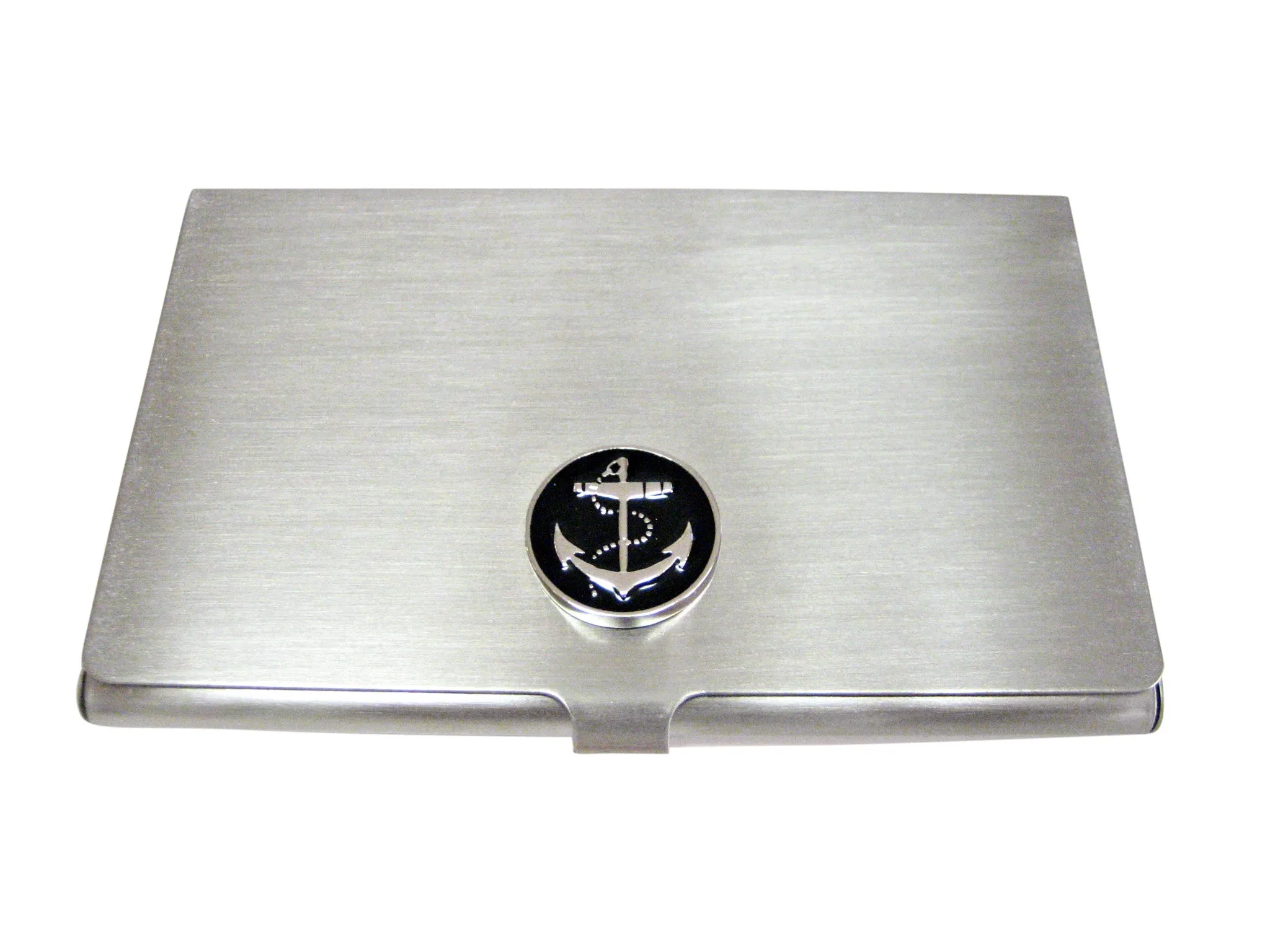 Black Nautical Anchor Matte Business Card Holder