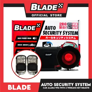 Blade Car Alarm W96 Auto Security Keyless Entry System with 2 Remote Controls & Siren Sensor- 12V Universal Remote Auto Door Lock/Unlock