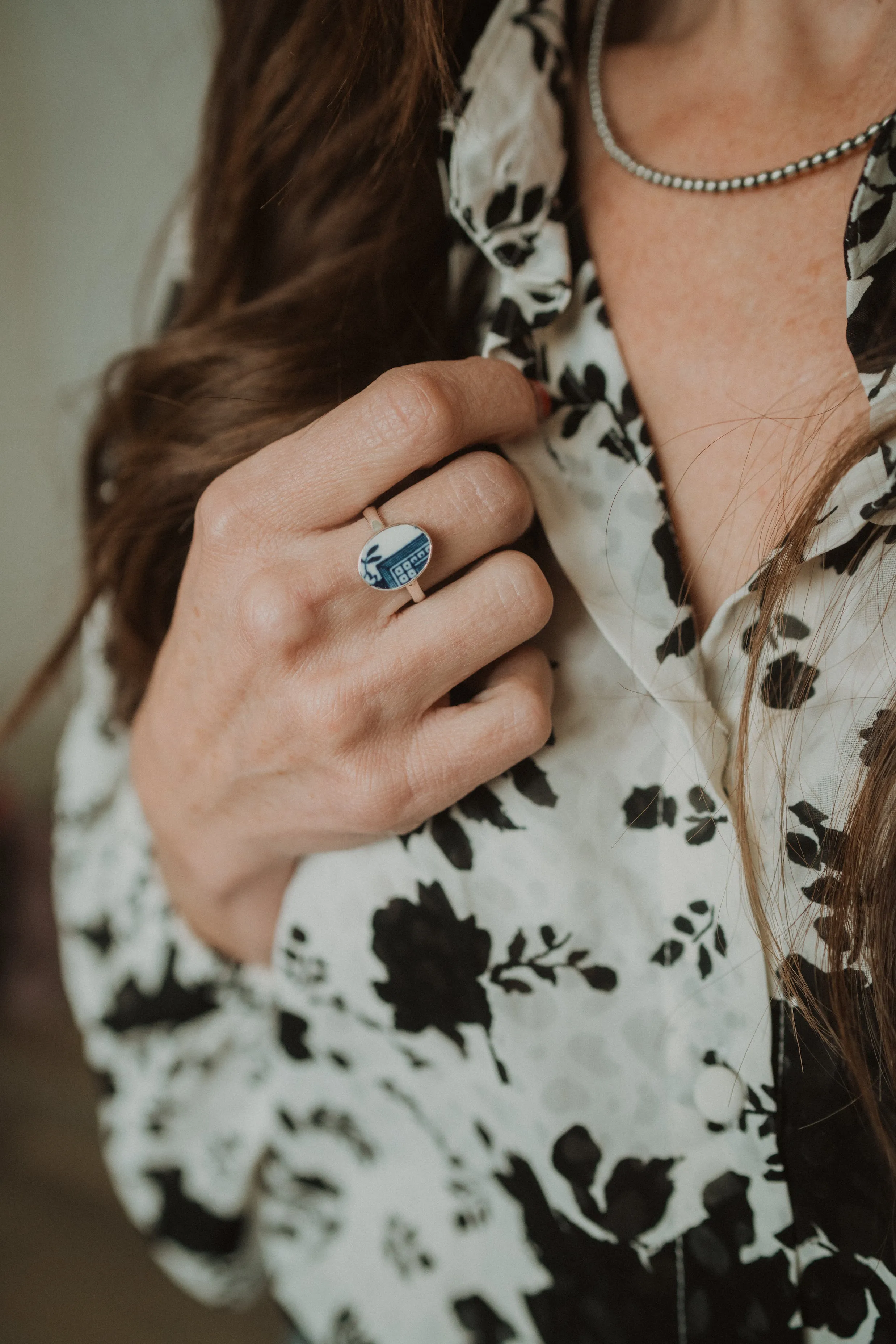 Blue Pottery Ring | Blue China - FINAL SALE