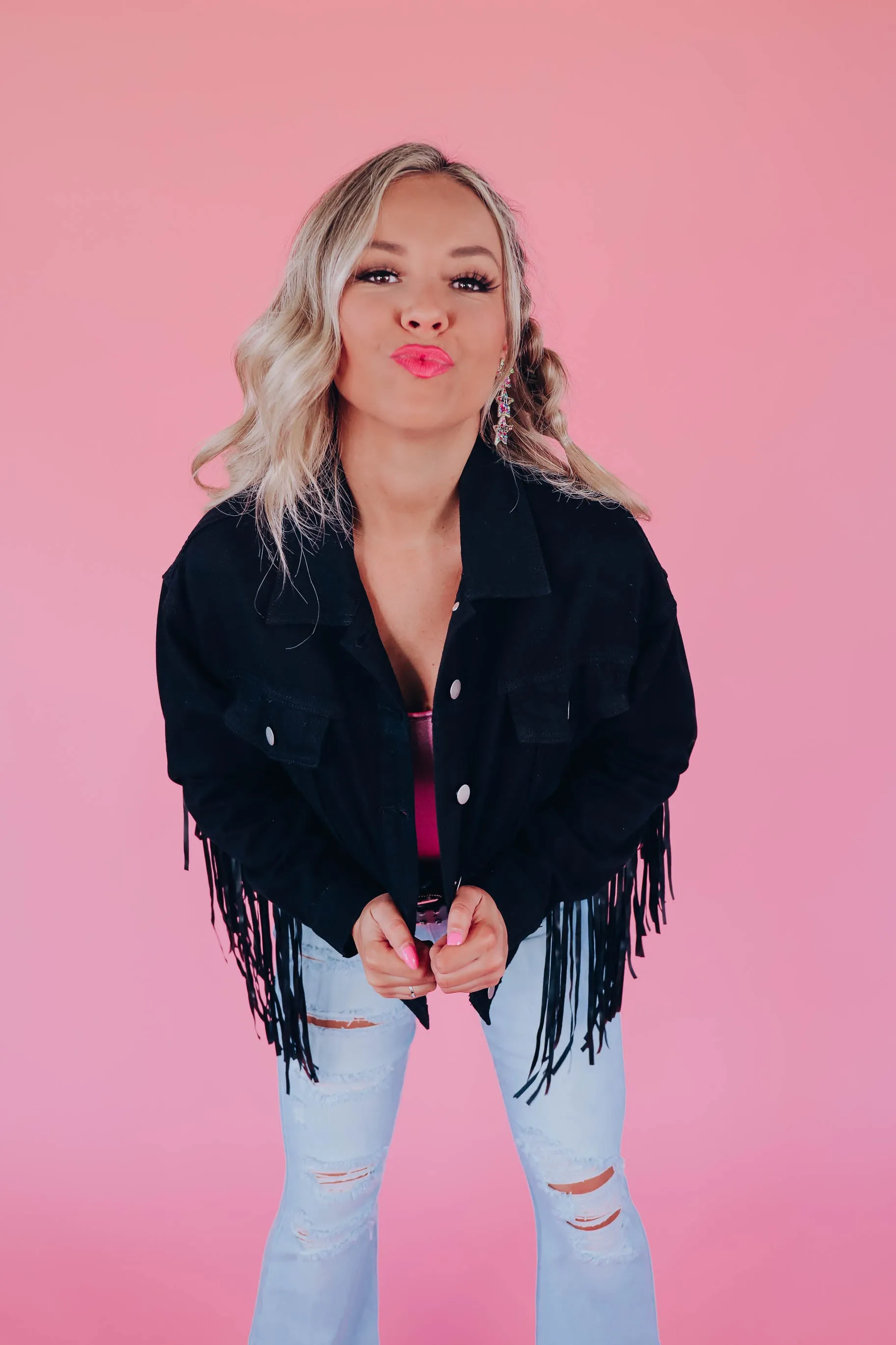 Bluebell Cowgirl Fringe Denim Jacket - Black