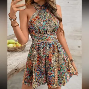 Bohemian Multicolor Halter Skort
