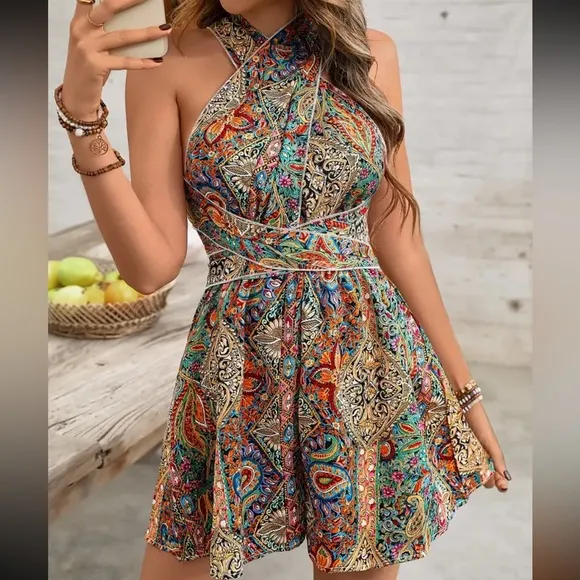 Bohemian Multicolor Halter Skort