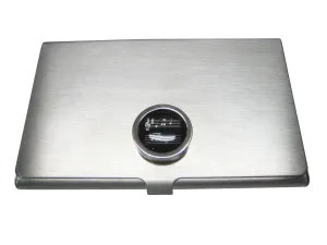 Bordered Black Toned Circular Music Sheet Business Card Holder