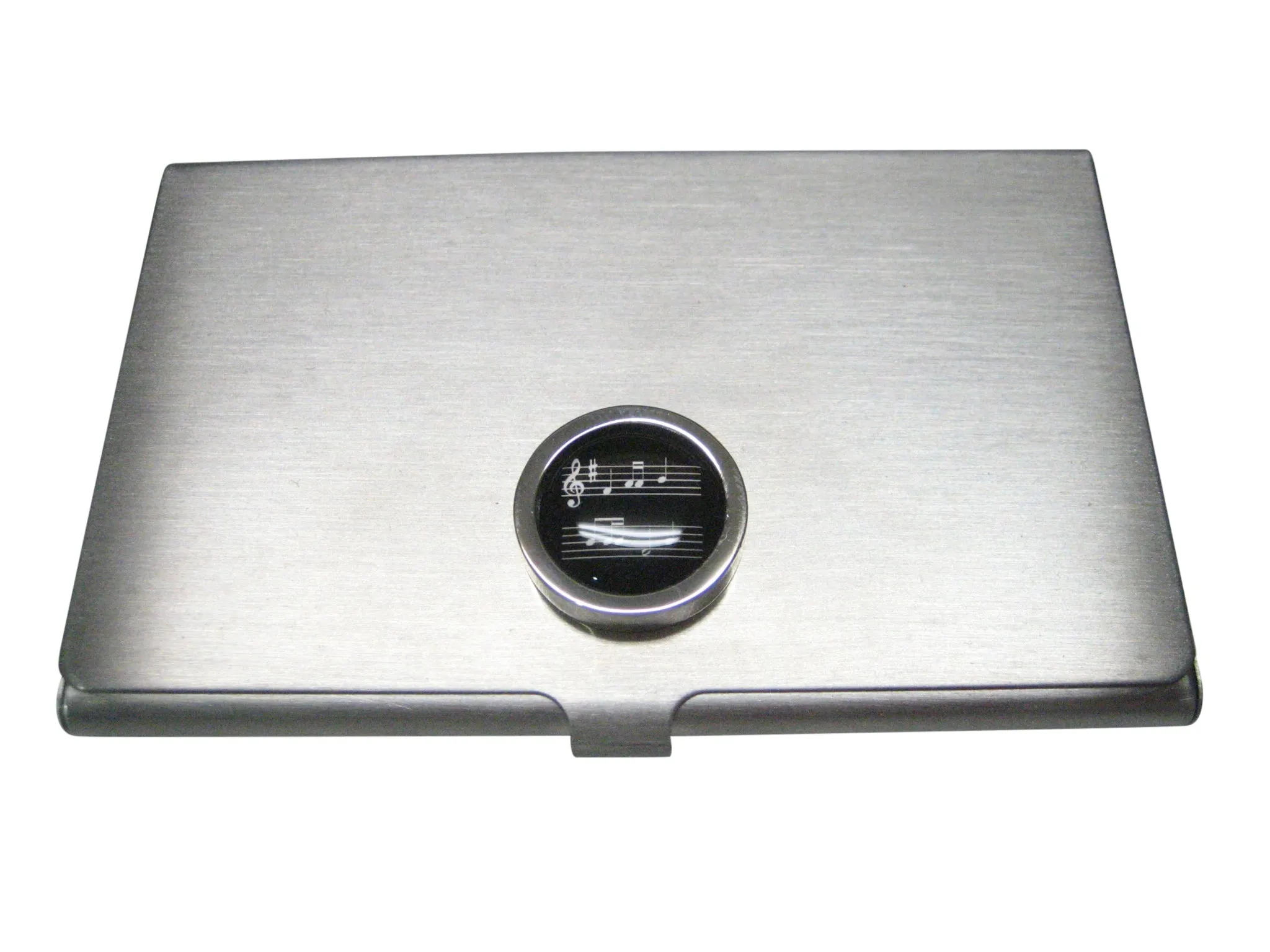 Bordered Black Toned Circular Music Sheet Business Card Holder