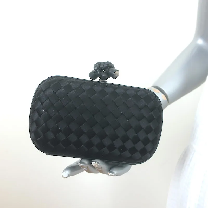 Bottega Veneta Box Knot Clutch Black Intrecciato Satin