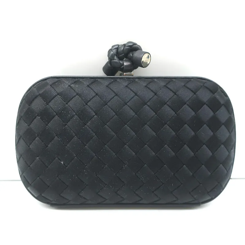 Bottega Veneta Box Knot Clutch Black Intrecciato Satin