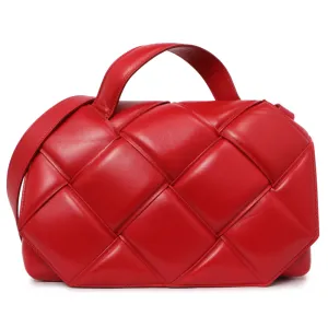 Bottega Veneta Red Nappa Intreccio Padded Top Handle Shoulder Bag