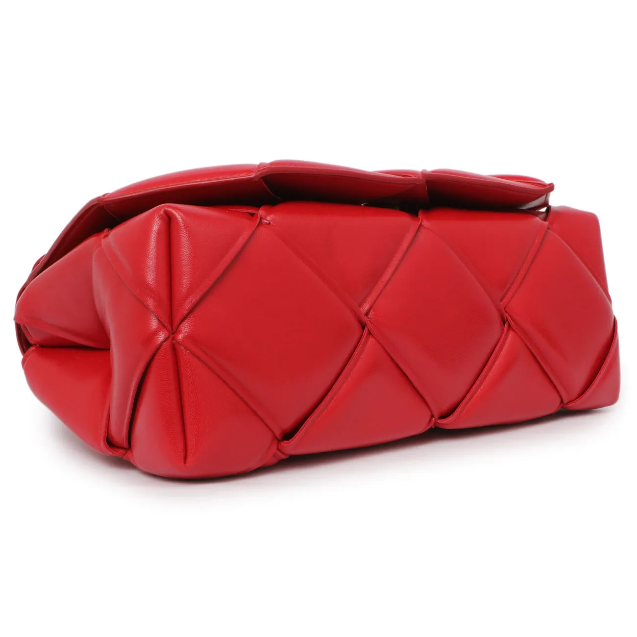 Bottega Veneta Red Nappa Intreccio Padded Top Handle Shoulder Bag