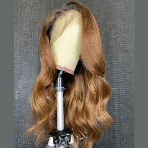 Brazilian Hair Brown Color With Black Root Lace Front Wig
