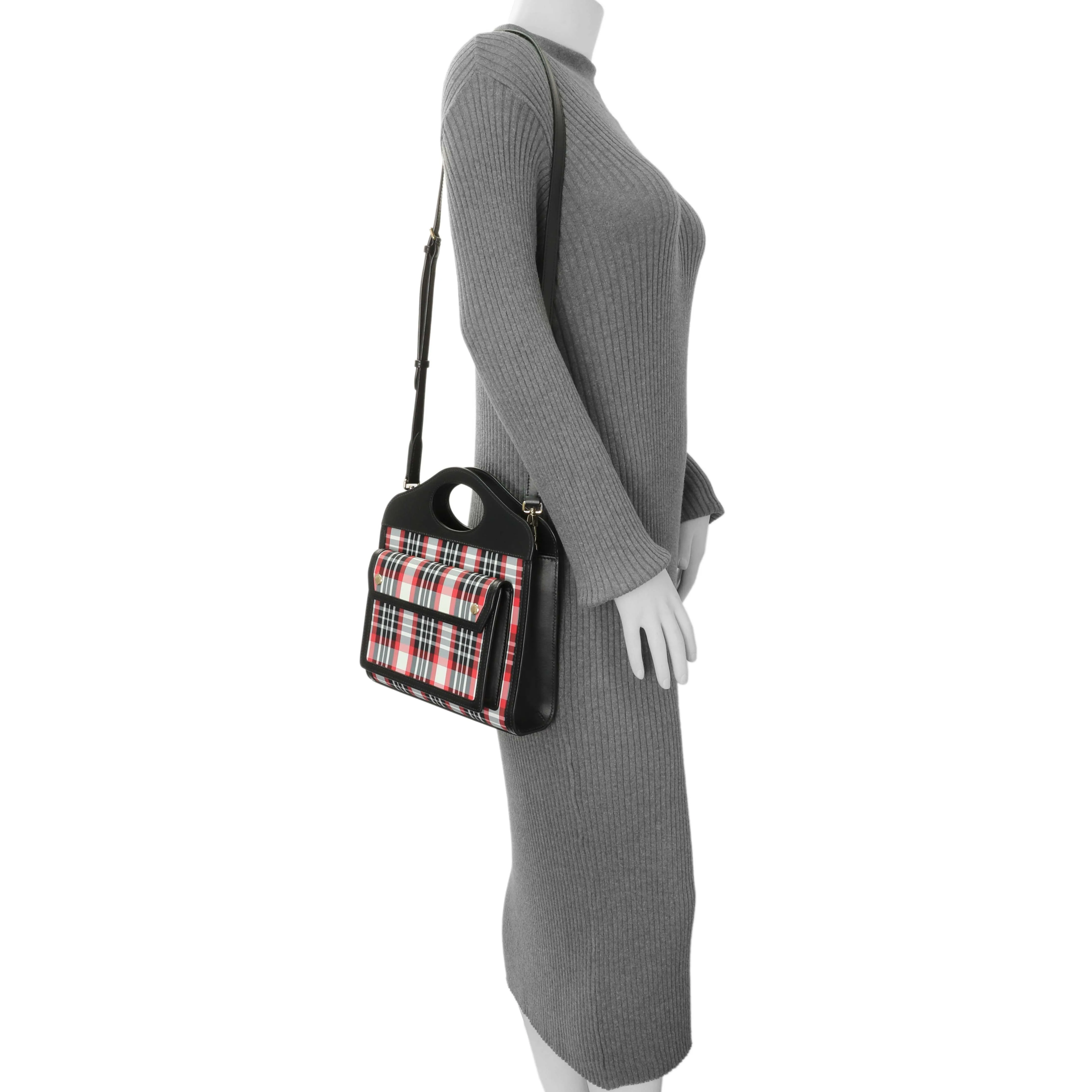 Burberry Black Calfskin Check Canvas Mini Pocket Bag