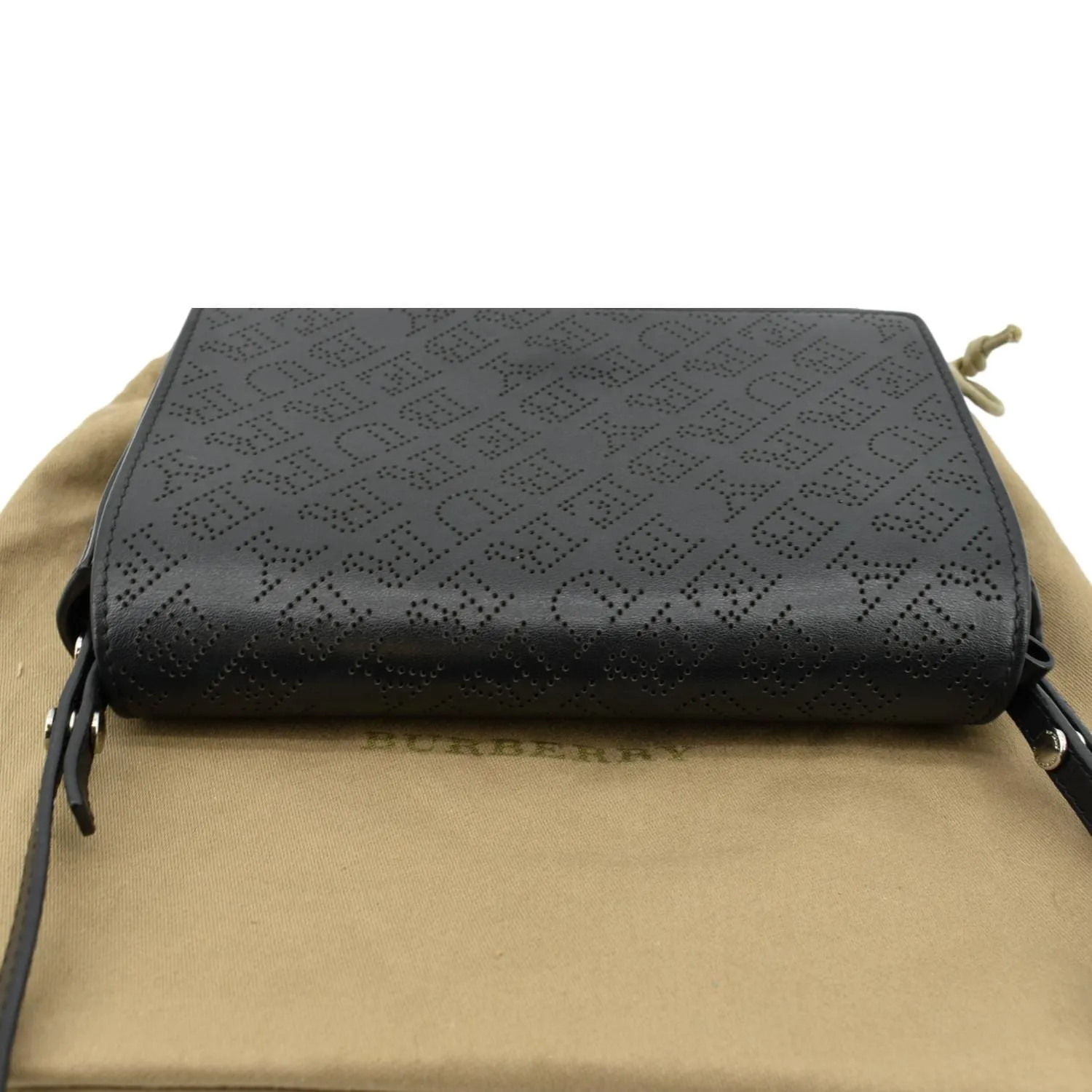 BURBERRY Hampshire Perforated Leather Crossbody Bag Black