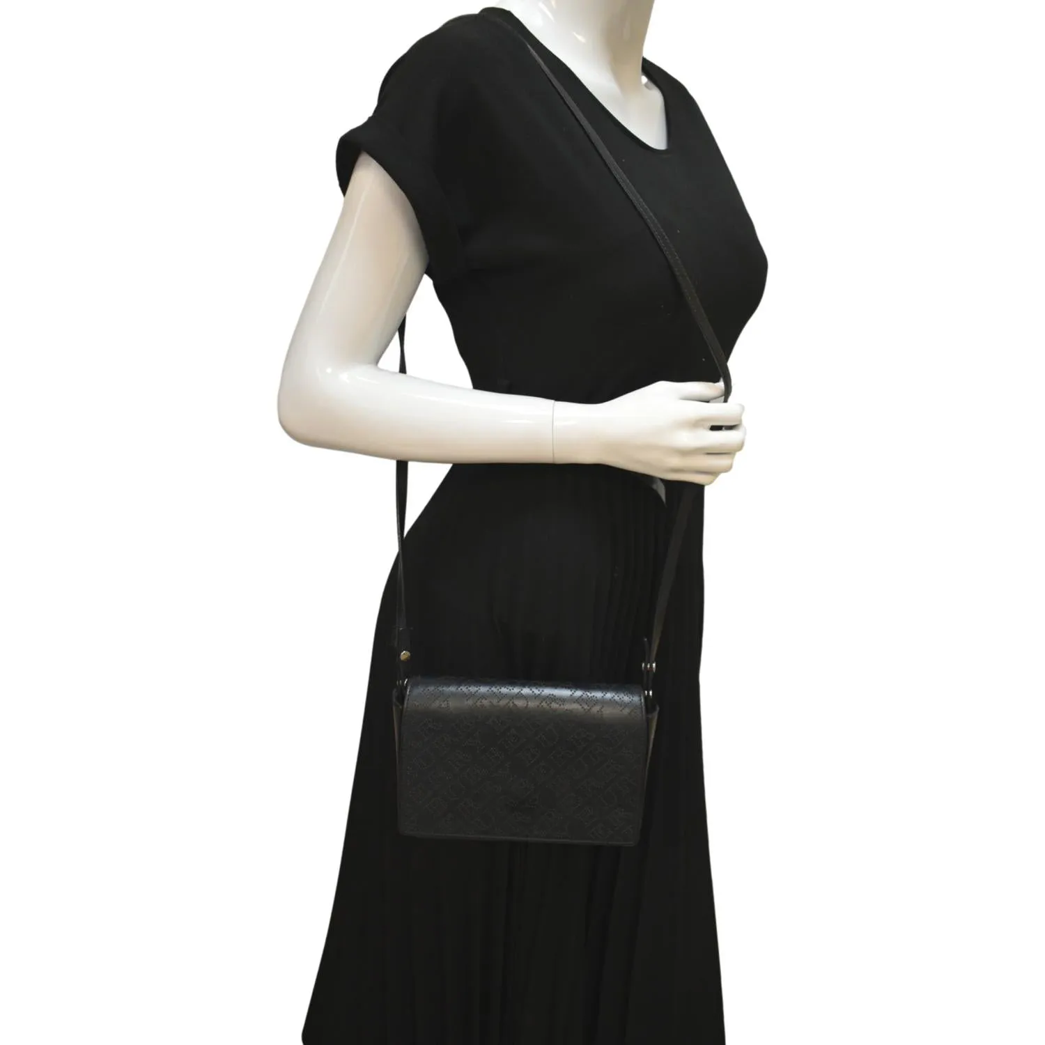 BURBERRY Hampshire Perforated Leather Crossbody Bag Black