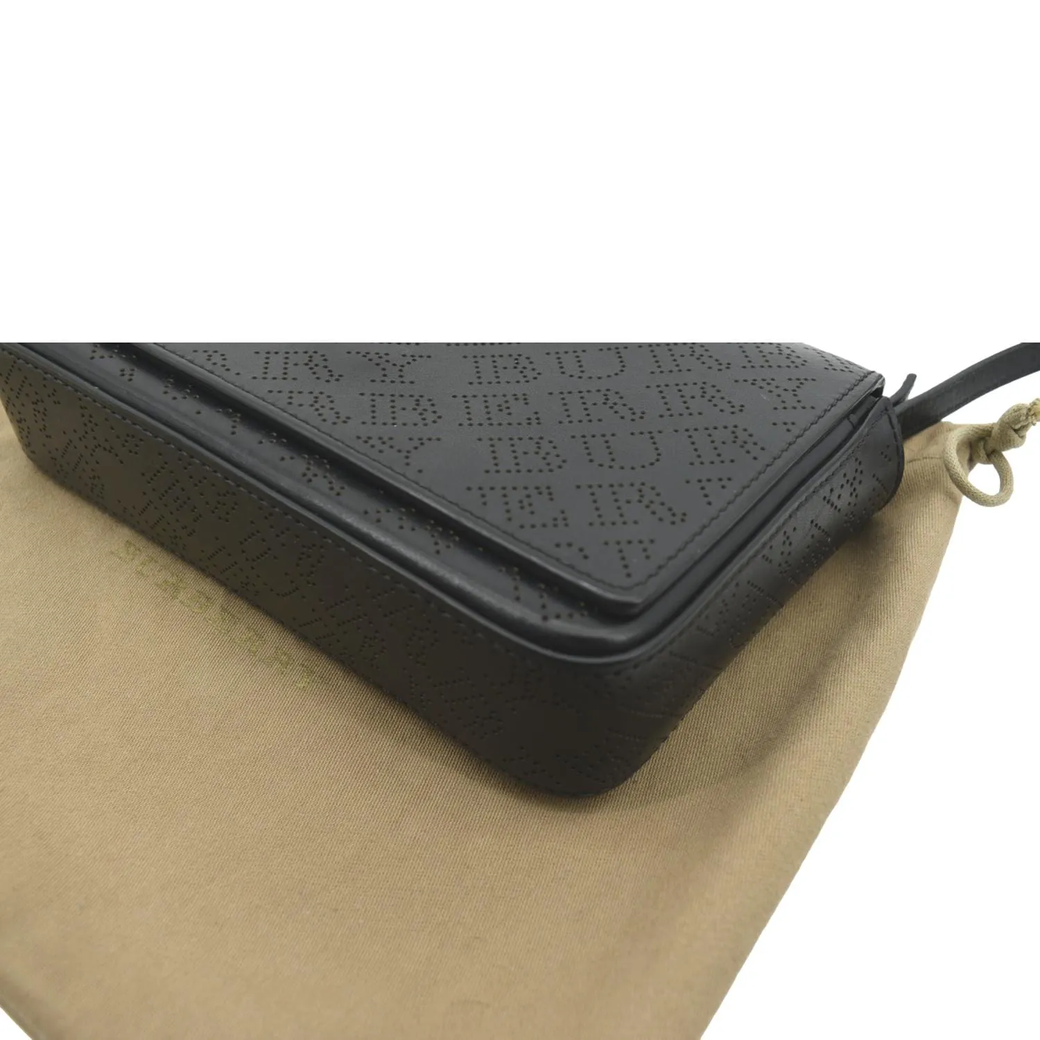 BURBERRY Hampshire Perforated Leather Crossbody Bag Black