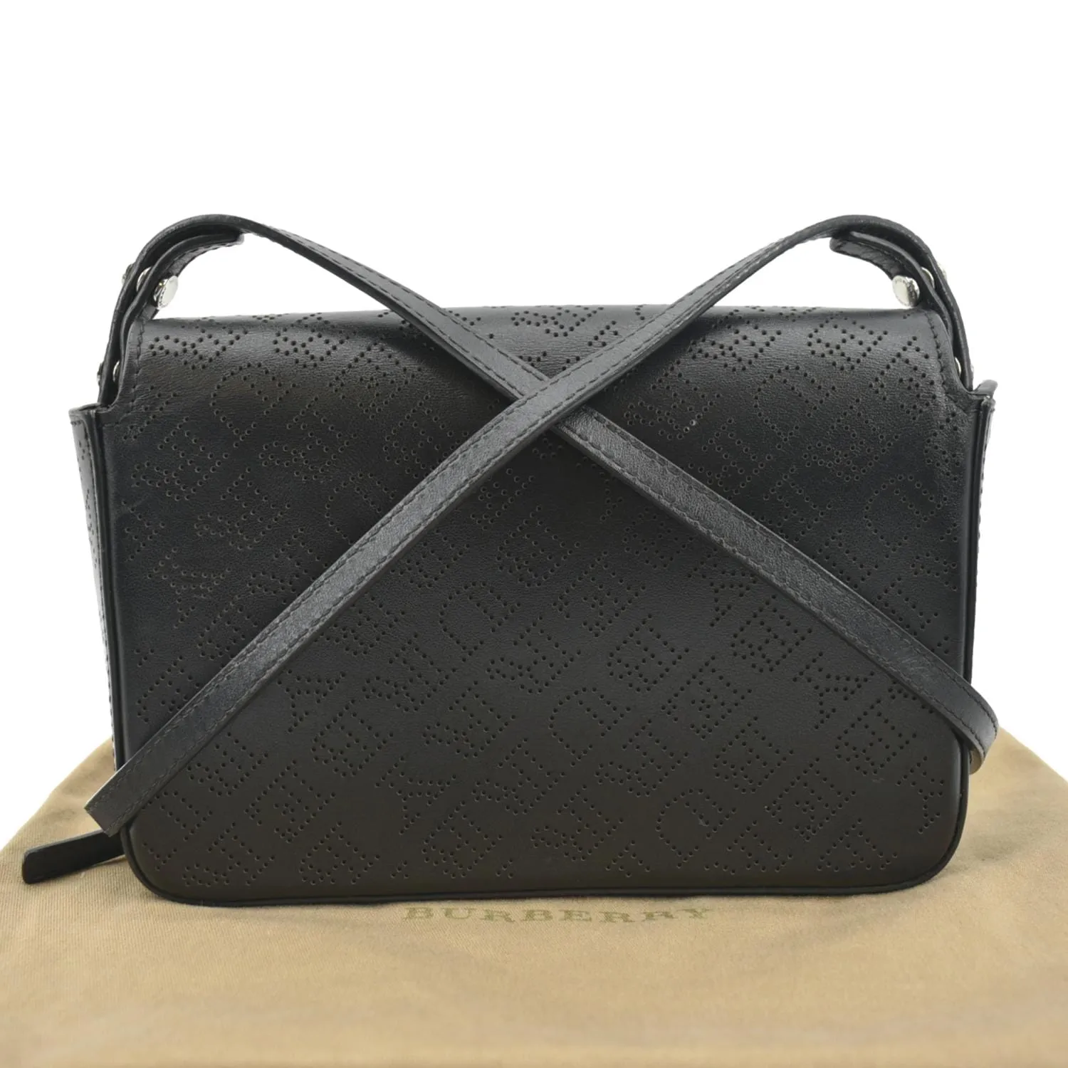 BURBERRY Hampshire Perforated Leather Crossbody Bag Black