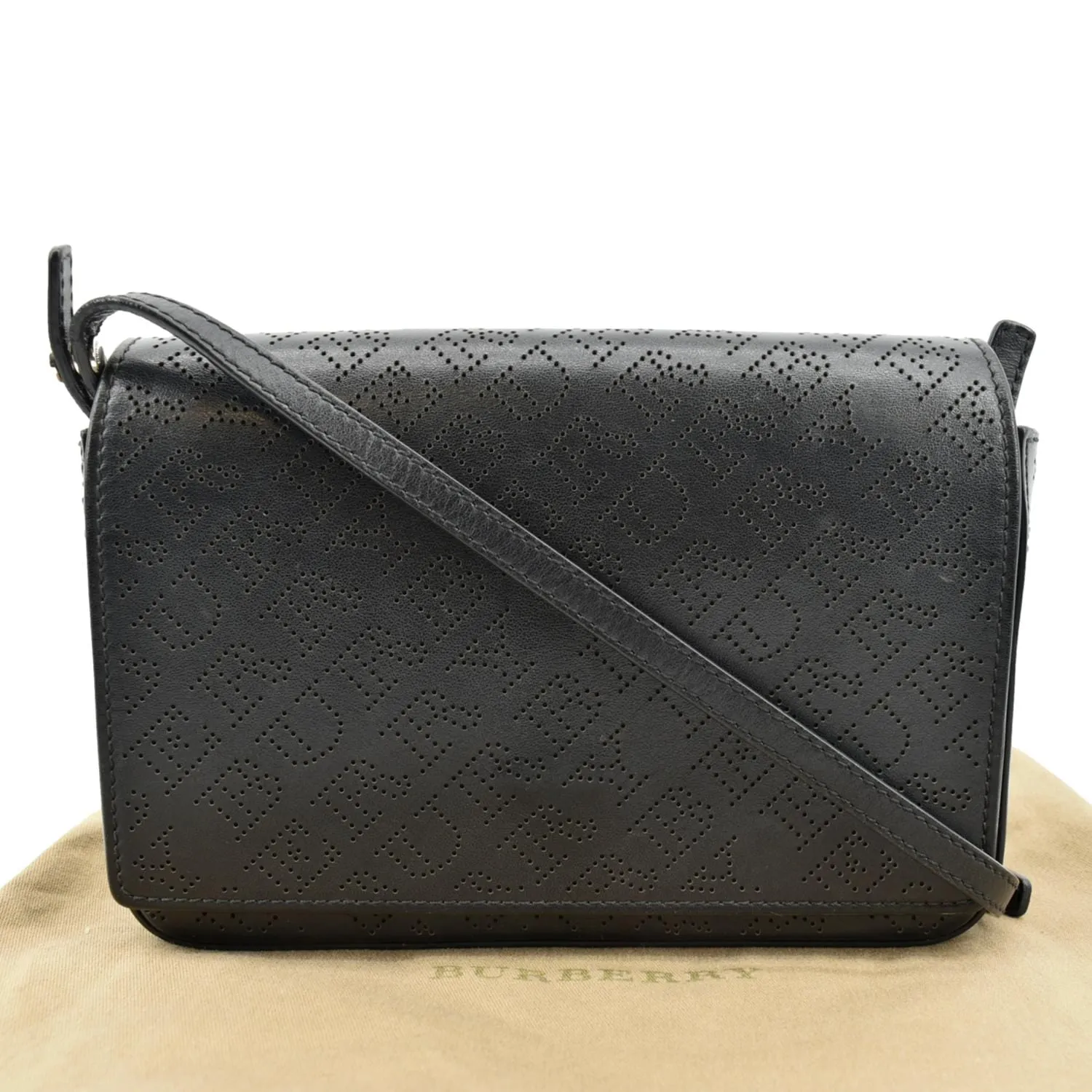 BURBERRY Hampshire Perforated Leather Crossbody Bag Black