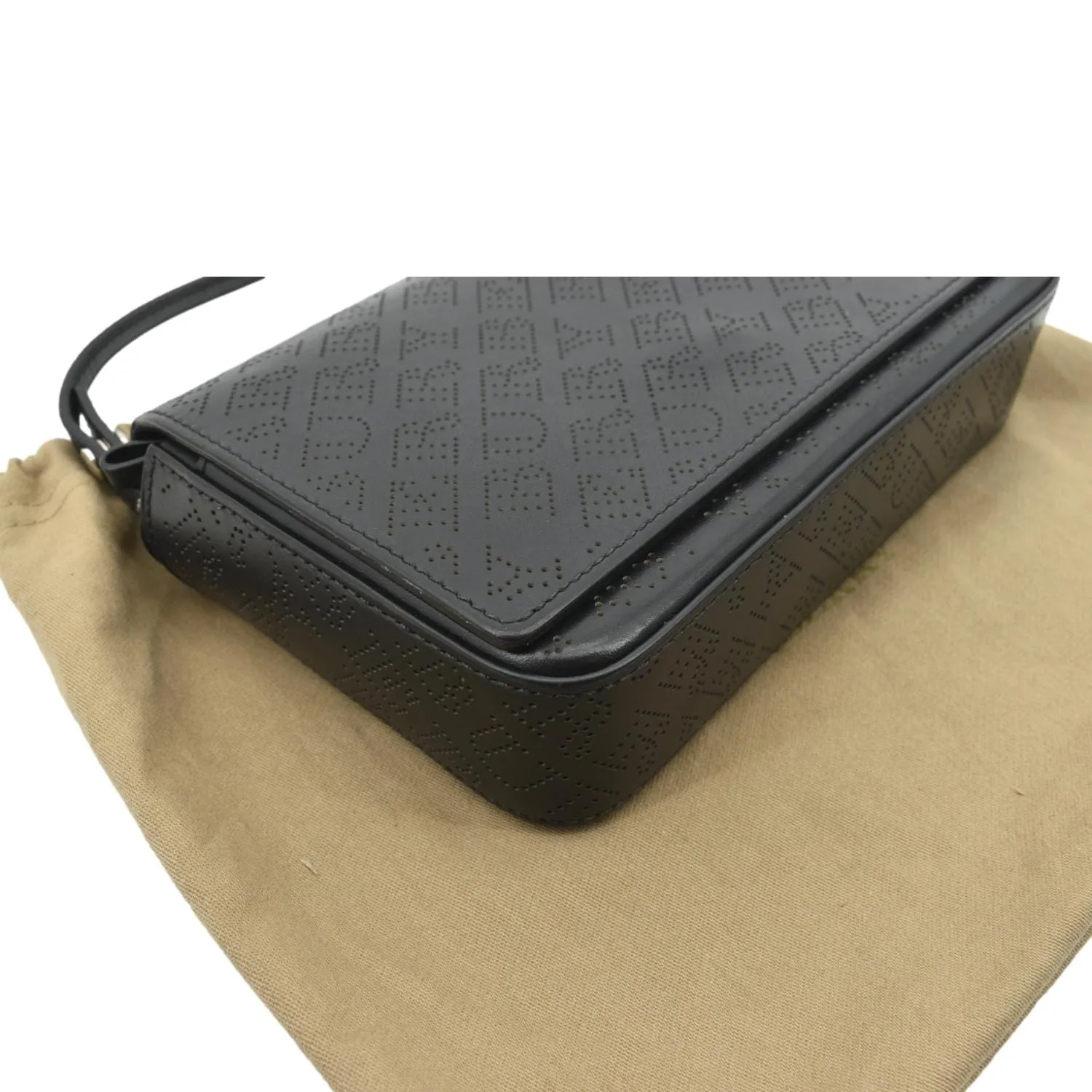 BURBERRY Hampshire Perforated Leather Crossbody Bag Black