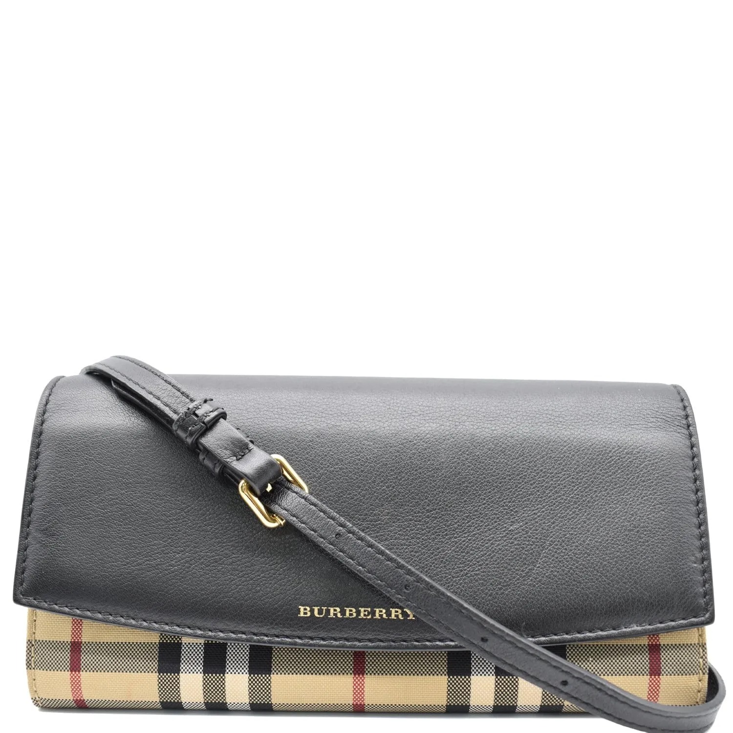 BURBERRY Henley House Check Leather Wallet On Chain Crossbody Bag Black