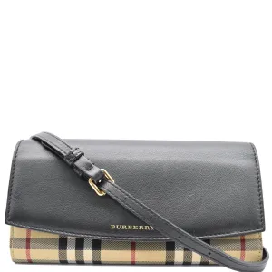 BURBERRY Henley House Check Leather Wallet On Chain Crossbody Bag Black