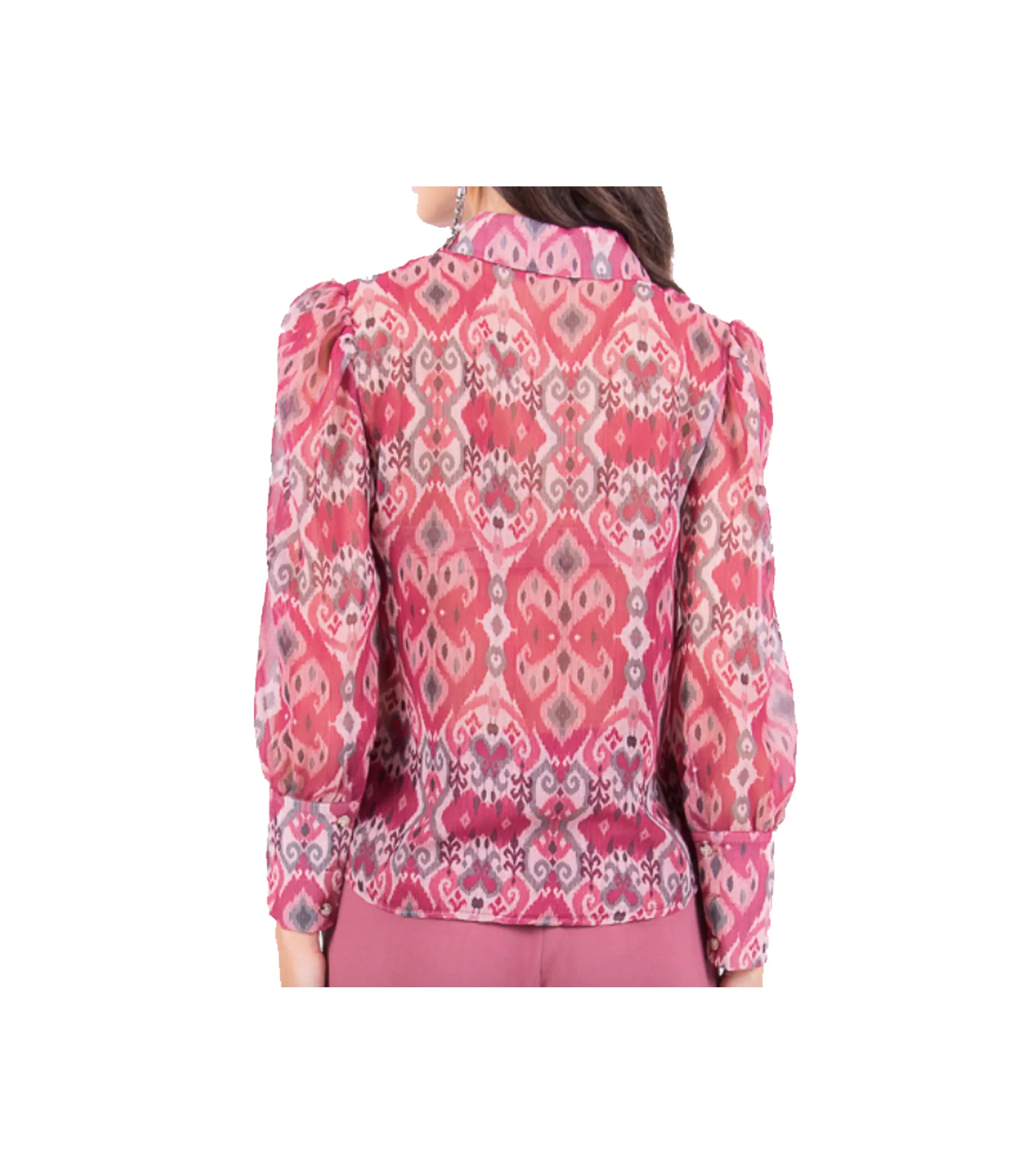 Camicia Manica Arricciata Donna - Multicolor Rosato