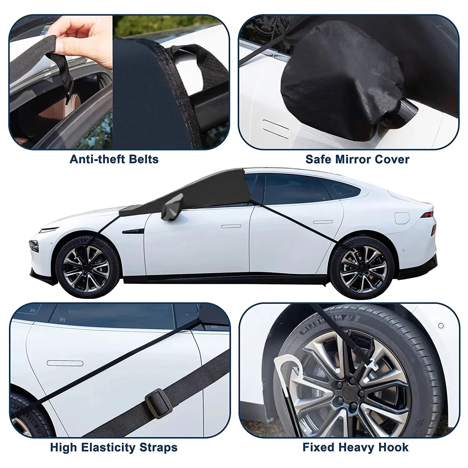 Car Windshield Snow Cover, Custom-Fit For Car, Large Windshield Cover for Ice and Snow Frost with Removable Mirror Cover Protector, Wiper Front Window Protects Windproof UV Sunshade Cover WACC235