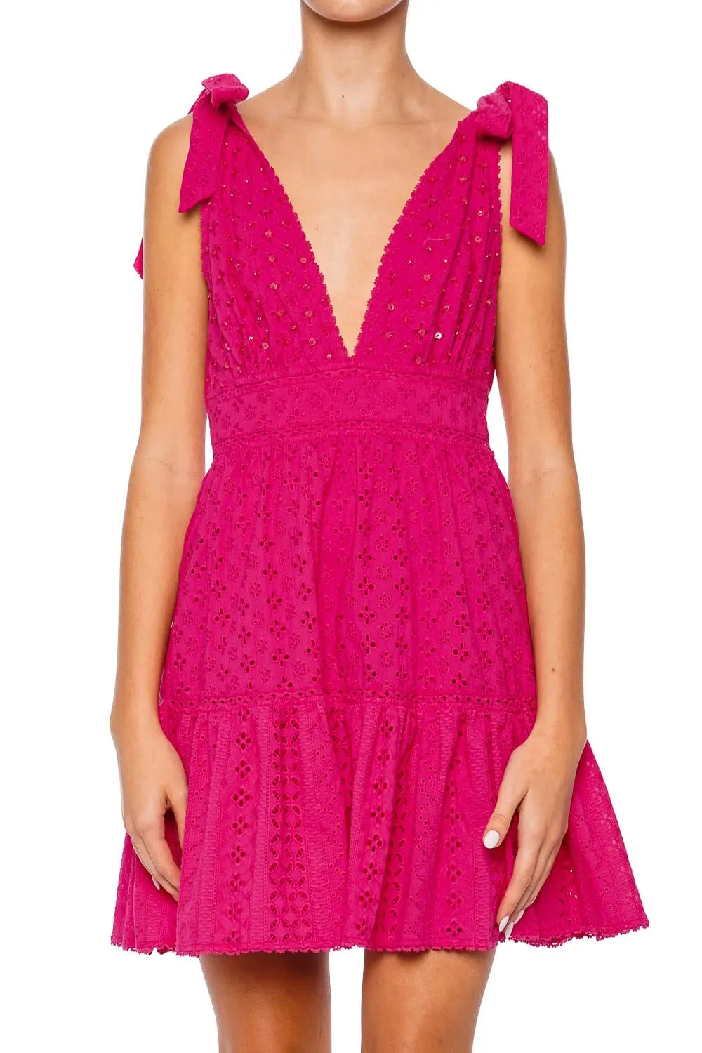 Cara Fuchsia Eyelet Cotton Mini Dress