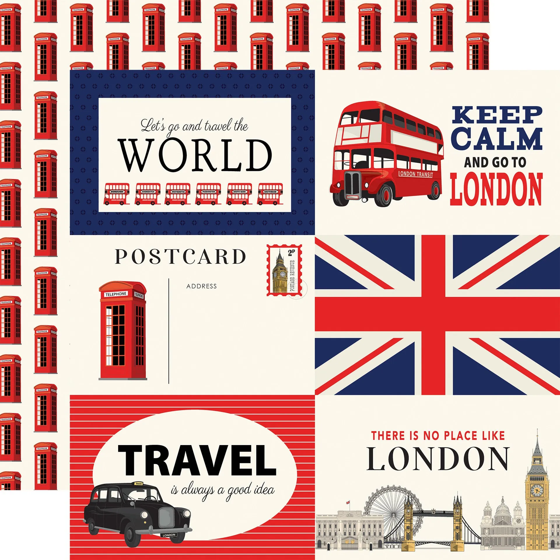 Carta Bella - London - 12x12 Single Sheets - 6x4 Journaling Cards
