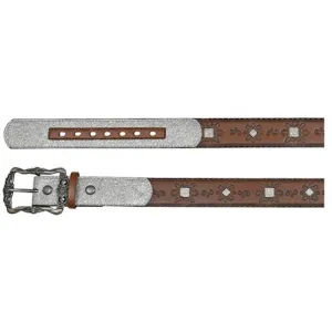 Catchfly Girl's Brown Embossed Belt with Silver Accents