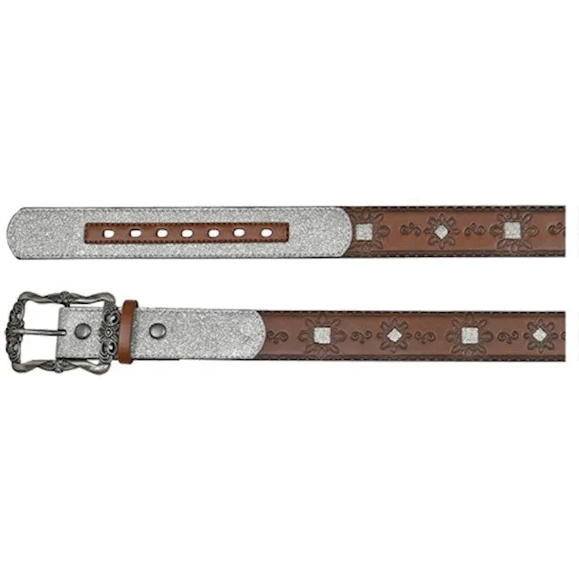 Catchfly Girl's Brown Embossed Belt with Silver Accents