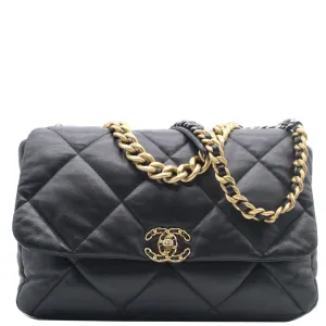 CHANEL 19 Large Flap Quilted Lambskin Leather Shoulder Bag Black