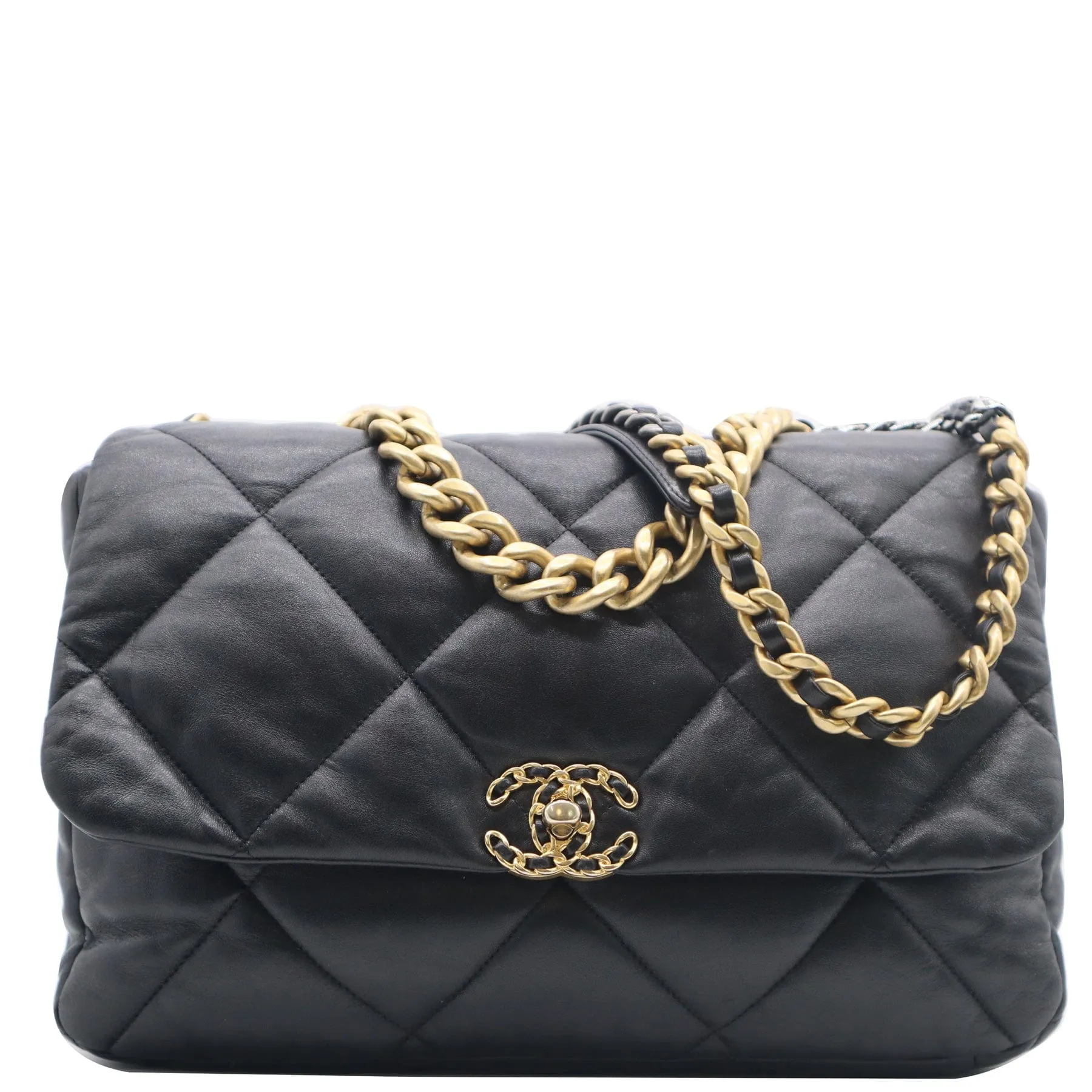 CHANEL 19 Large Flap Quilted Lambskin Leather Shoulder Bag Black
