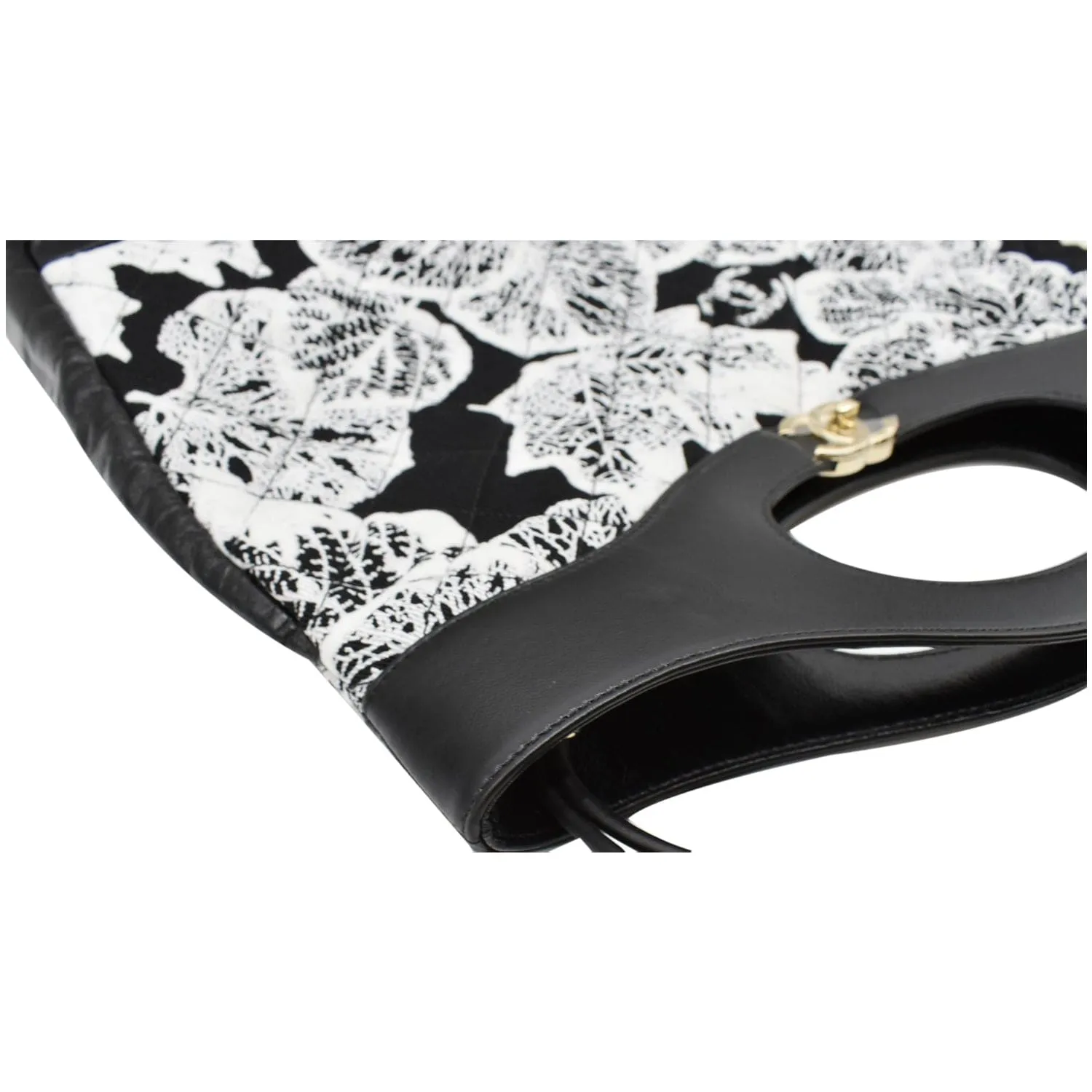 CHANEL 31 Printed Cotton Leather Shopping Shoulder Bag Black