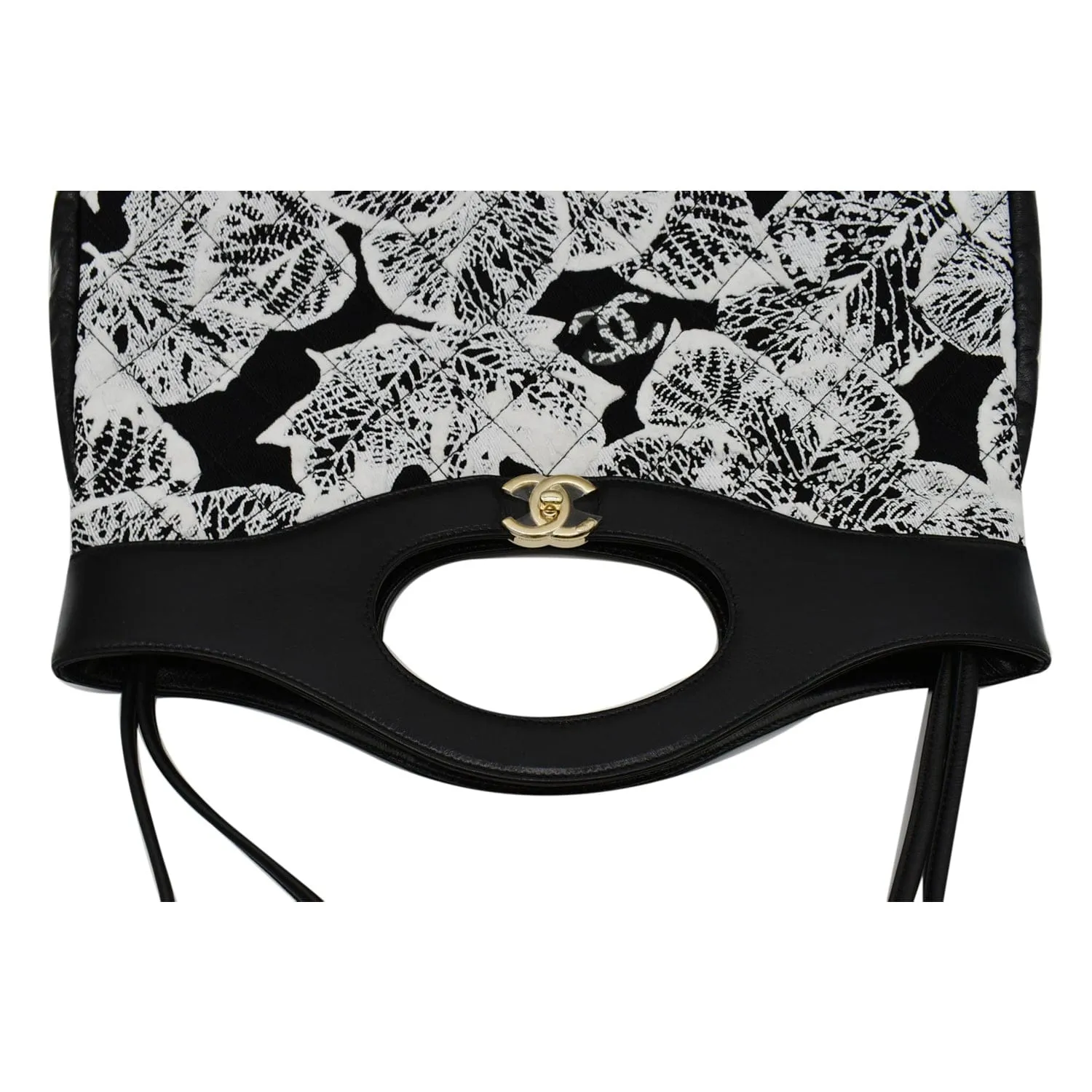 CHANEL 31 Printed Cotton Leather Shopping Shoulder Bag Black
