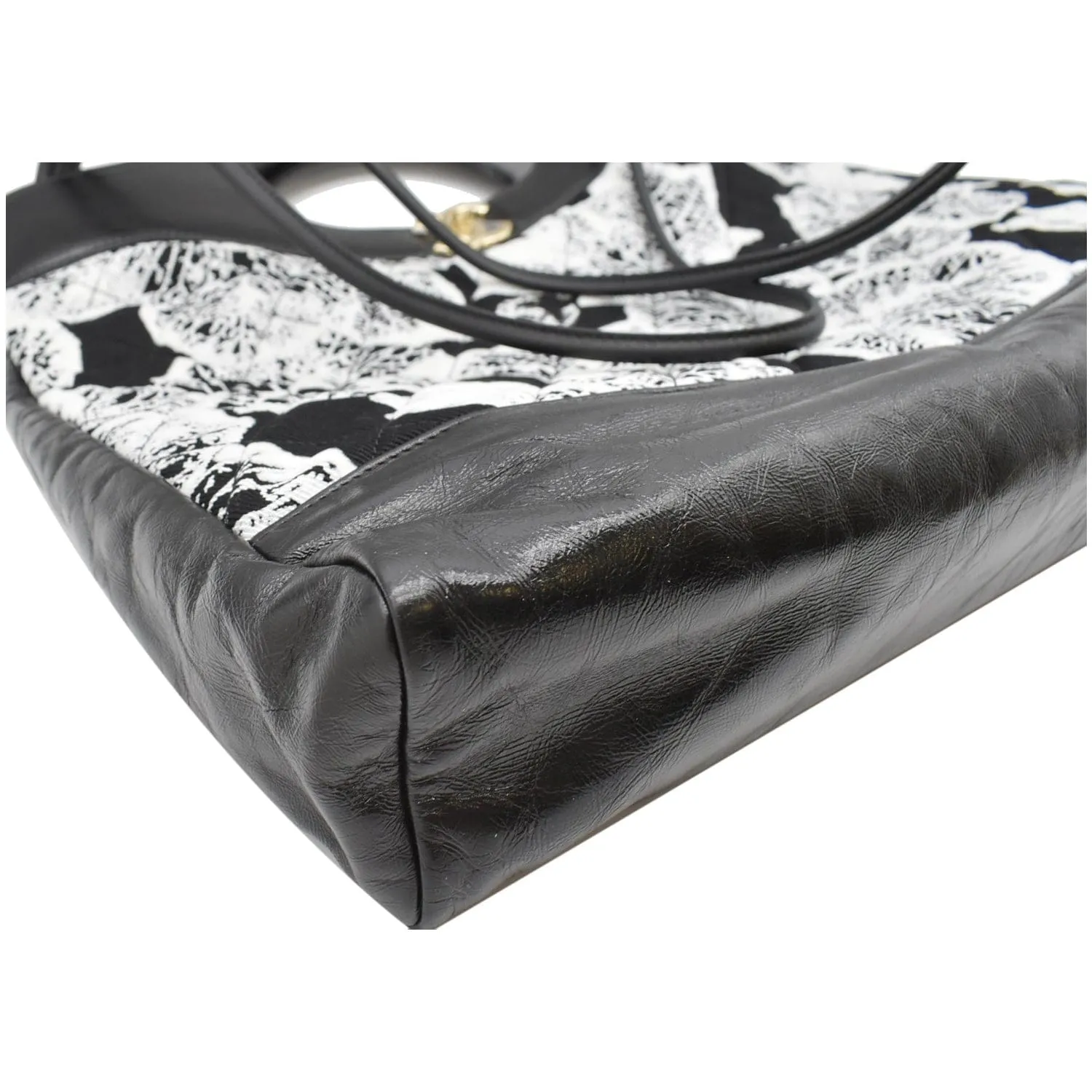 CHANEL 31 Printed Cotton Leather Shopping Shoulder Bag Black