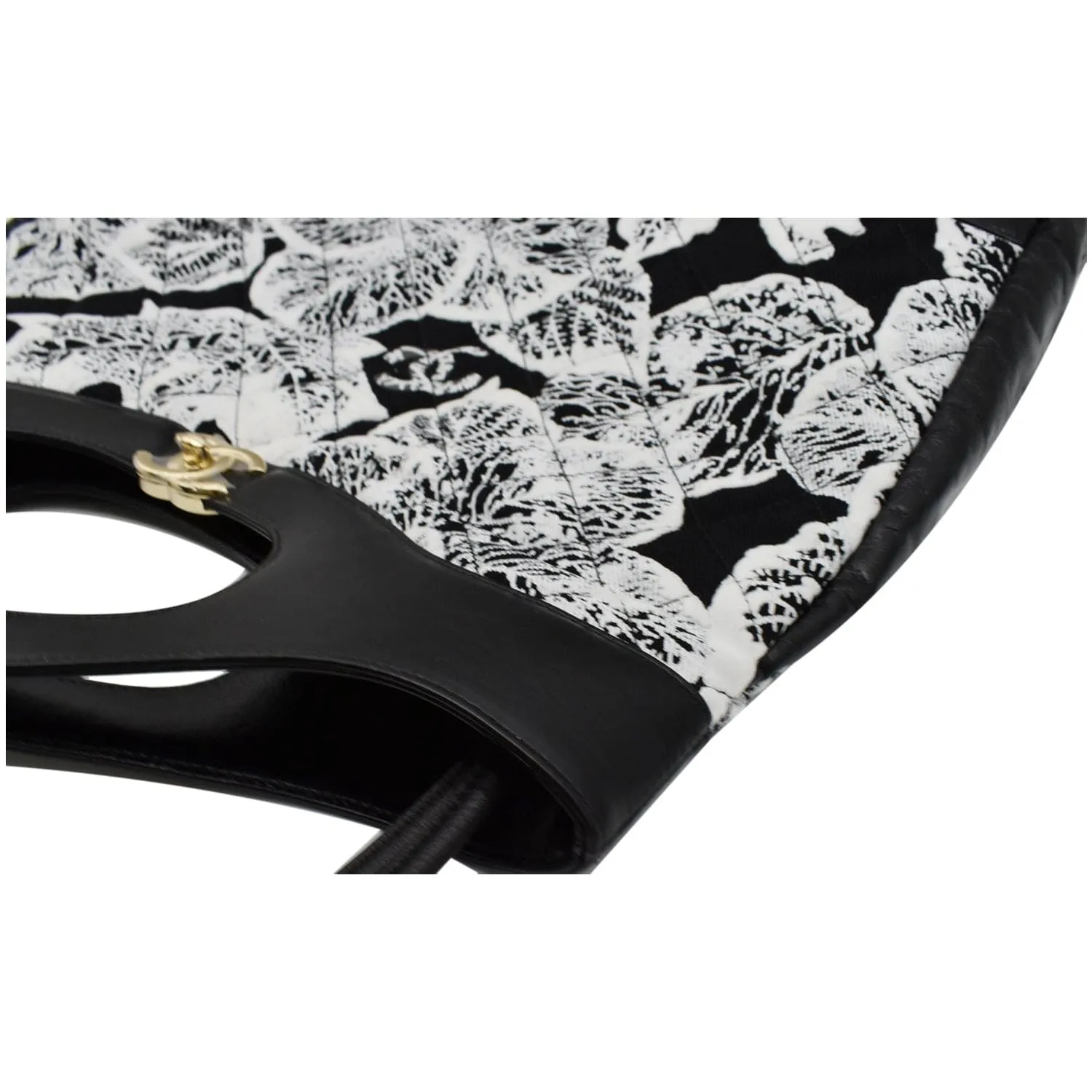 CHANEL 31 Printed Cotton Leather Shopping Shoulder Bag Black