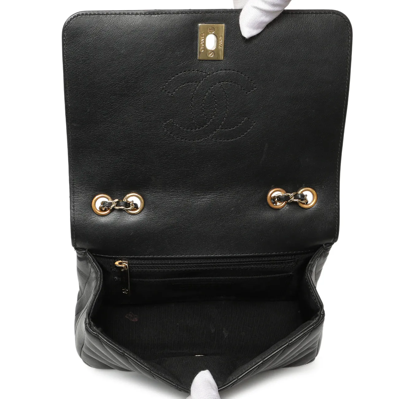 Chanel Black Chevron Quilted Calfskin Mini Statement Flap