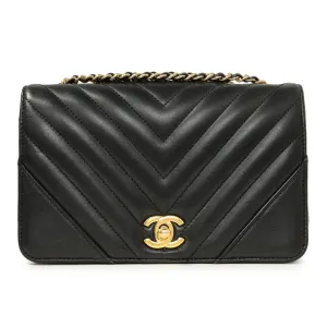 Chanel Black Chevron Quilted Calfskin Mini Statement Flap