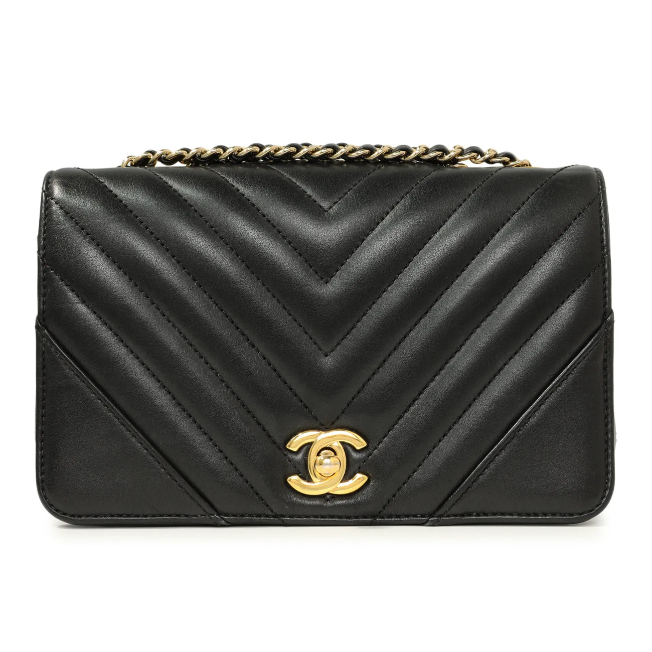 Chanel Black Chevron Quilted Calfskin Mini Statement Flap