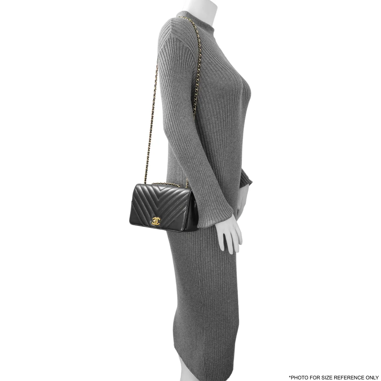 Chanel Black Chevron Quilted Calfskin Mini Statement Flap