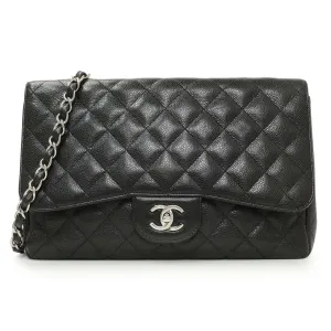 Chanel Black Quilted Caviar Jumbo Single Flap