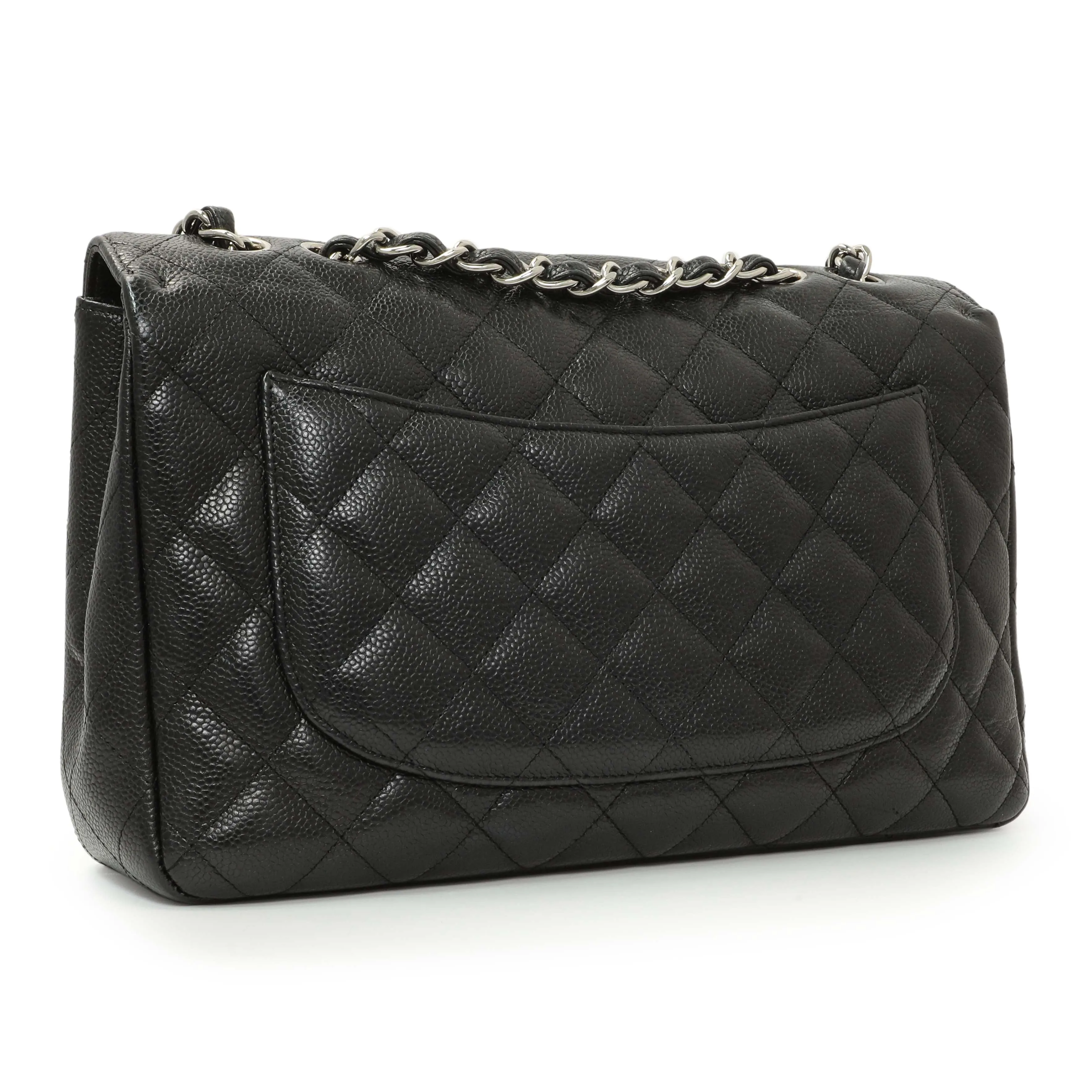Chanel Black Quilted Caviar Jumbo Single Flap
