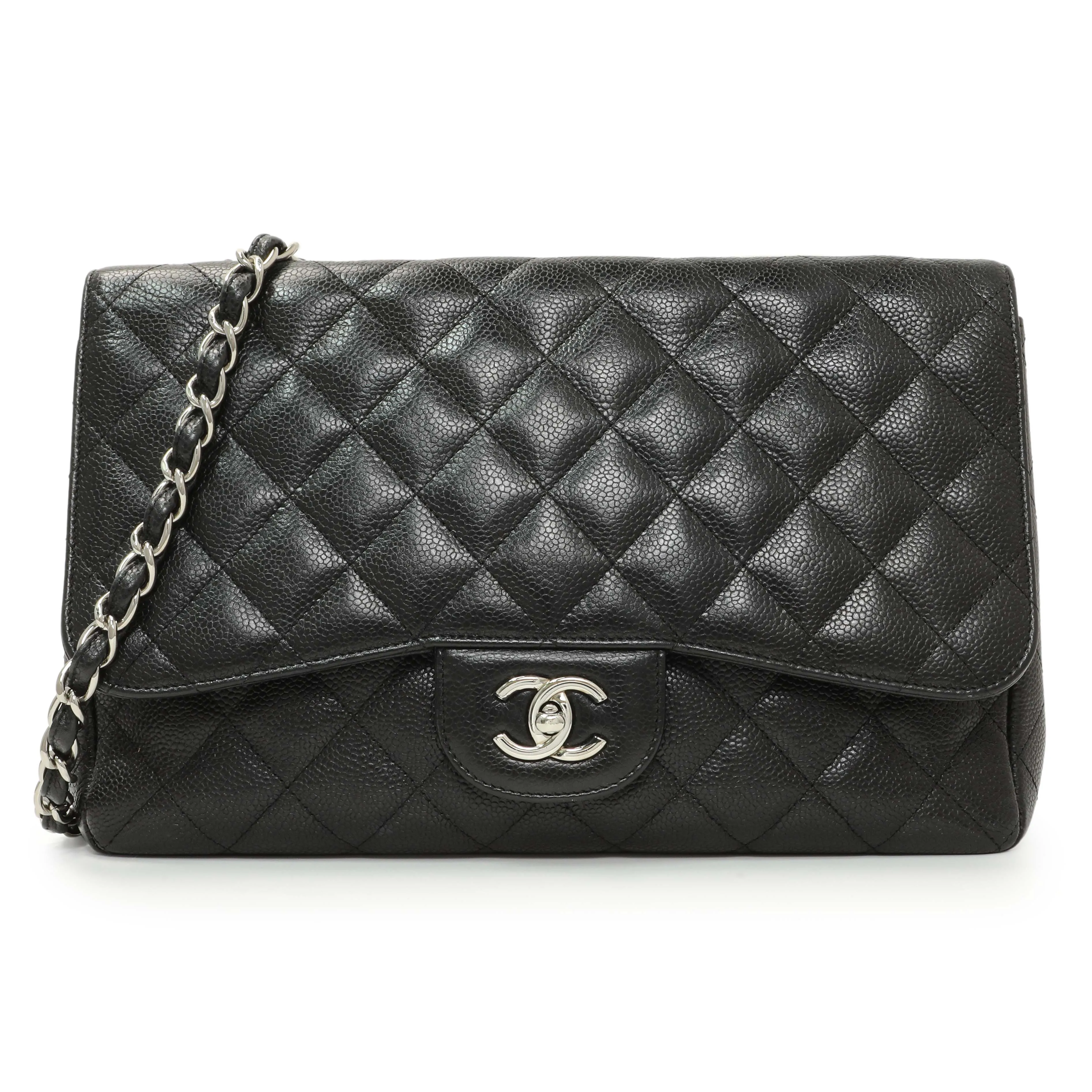 Chanel Black Quilted Caviar Jumbo Single Flap