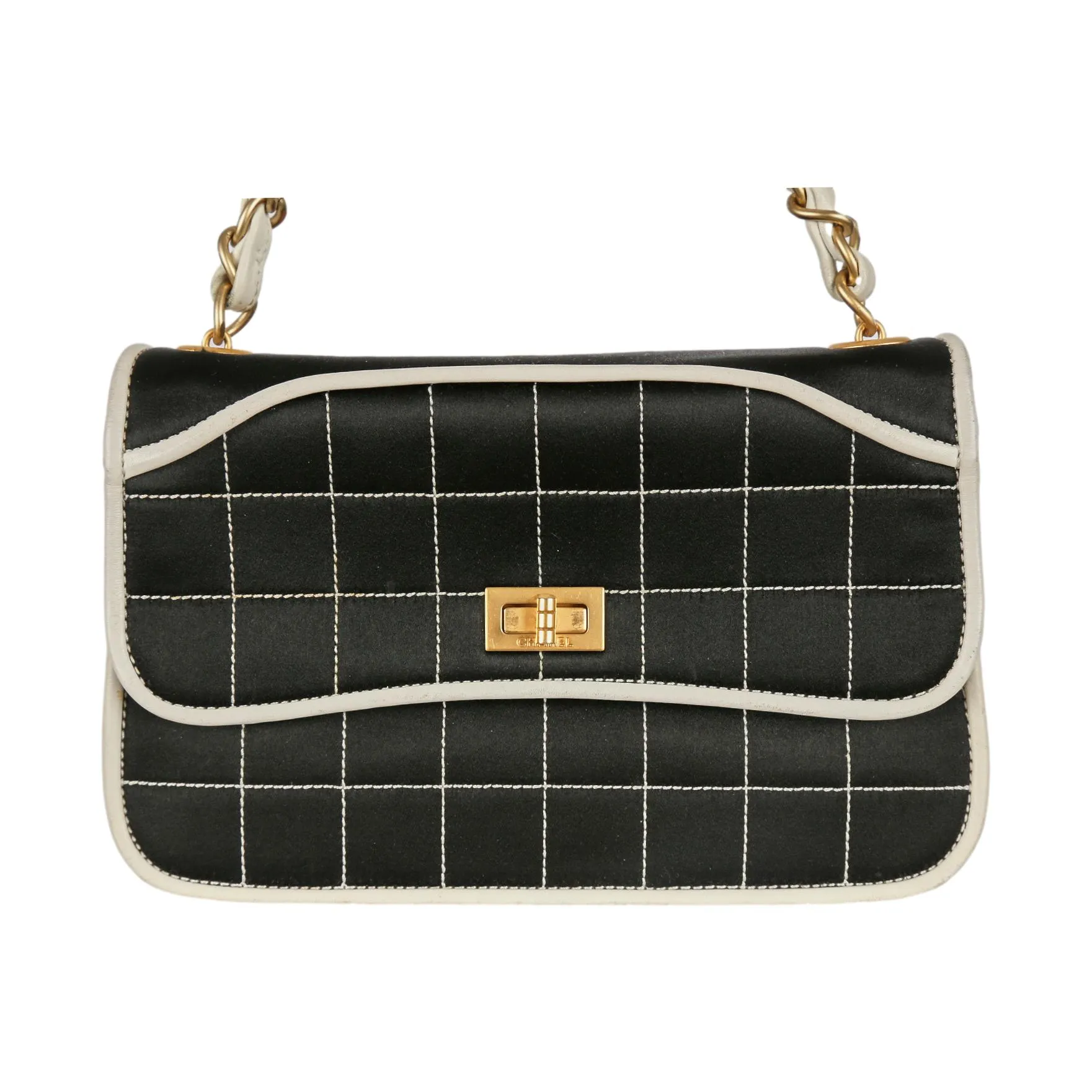 Chanel Black Quilted Satin Chain Shoulder Bag